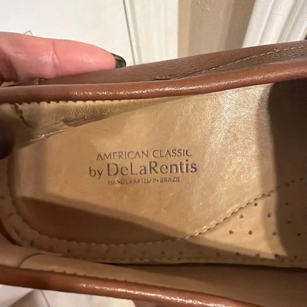 American Classic by DeLaRentis Brown Leather Penny Driver Loafers Men's Shoes
